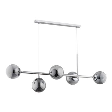 Φωτιστικό κρεμαστό DANSA 5xE14/10W/230V γκρι/γυαλιστερό χρώμιο