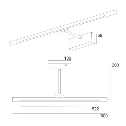 Φωτιστικό LED για καθρέφτη μπάνιου MIRROR, 8W, 230V, 4000K, IP44, 60 cm, μαύρο