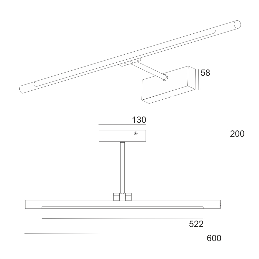 Φωτιστικό LED για καθρέφτη μπάνιου MIRROR, 8W, 230V, 4000K, IP44, 60 cm, μαύρο