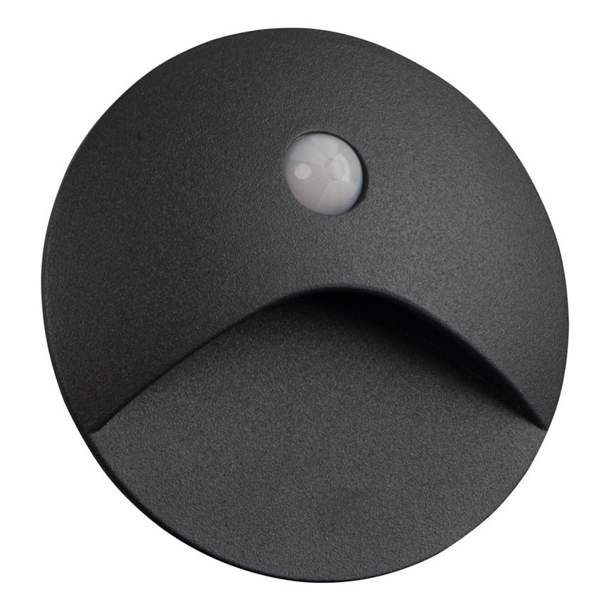 Φωτιστικό LED για σκάλα EXIN με αισθητήρα κίνησης και λυκόφωτος, LED/2,5W/230V 4000K IP65, ανθρακί, στρογγυλό