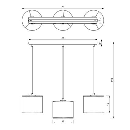 Φωτιστικό οροφής με καλώδιο LOFT SHADE 3xE27/60W/230V μαύρο/χρυσό