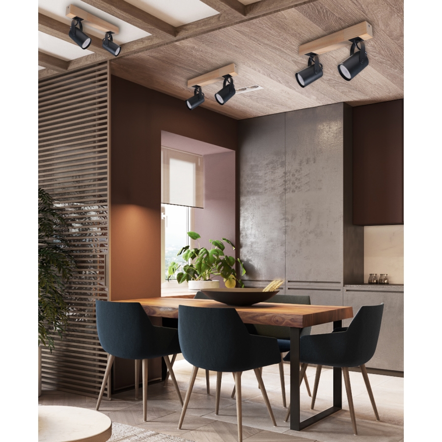 Φωτιστικό σποτ 2xGU10/50W/230V οξιά/μαύρο