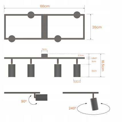 Φωτιστικό σποτ 4xGU10/30W/230V μαύρο