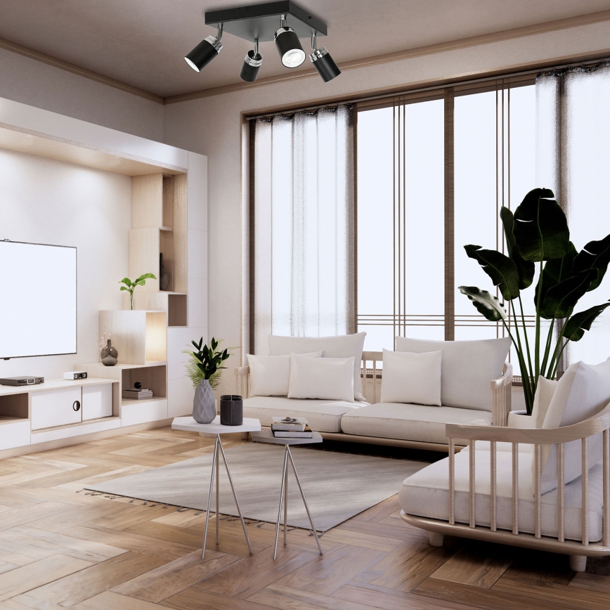 Φωτιστικό σποτ RENO 4xGU10/8W/230V μαύρο/γυαλιστερό χρώμιο