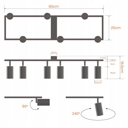 Φωτιστικό σποτ οροφής 6xGU10/30W/230V μαύρο