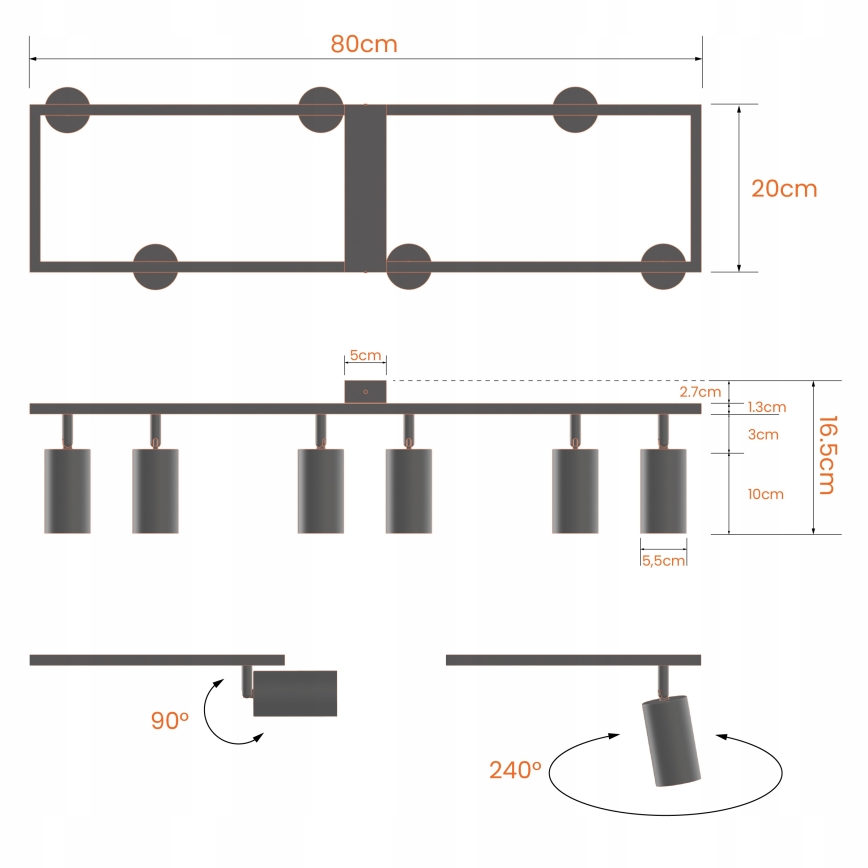 Φωτιστικό σποτ οροφής 6xGU10/30W/230V μαύρο