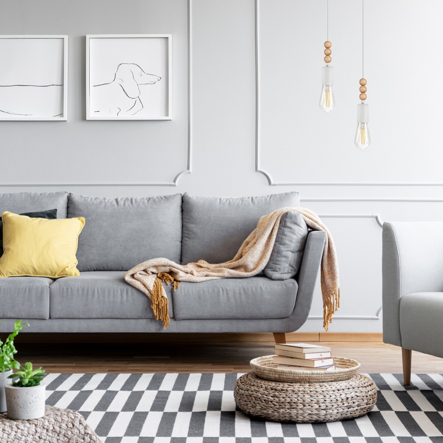 Φωτιστικό οροφής με καλώδιο SIMON 2xE27/60W/230V λευκό/οξιά