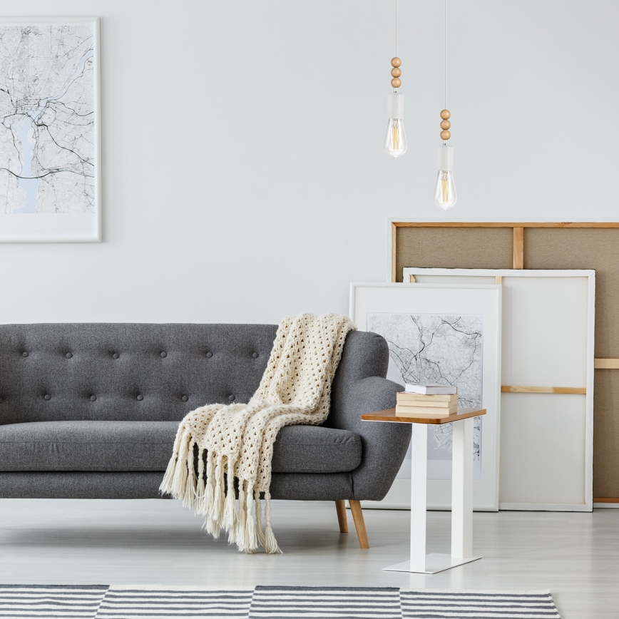 Φωτιστικό οροφής με καλώδιο SIMON 2xE27/60W/230V λευκό/οξιά