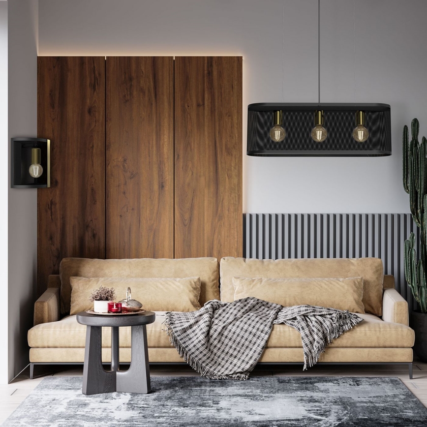 Φωτιστικό τοίχου KAGA 1xE27/60W/230V μαύρο/χρυσαφί