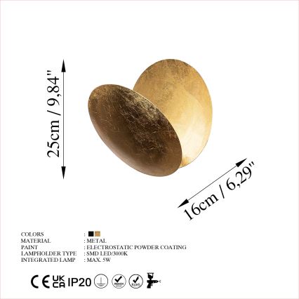 Φωτιστικό τοίχου LED YOSMA LED/5W/230V 3000K χρυσό