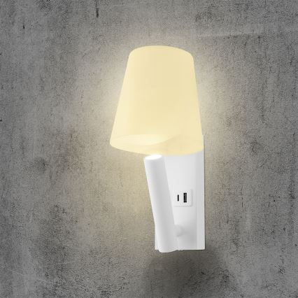 Φωτιστικό τοίχου LED με θύρα USB, LED/2W/230V, 3000K, λευκό