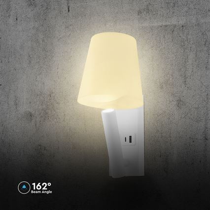 Φωτιστικό τοίχου LED με θύρα USB, LED/2W/230V, 3000K, λευκό
