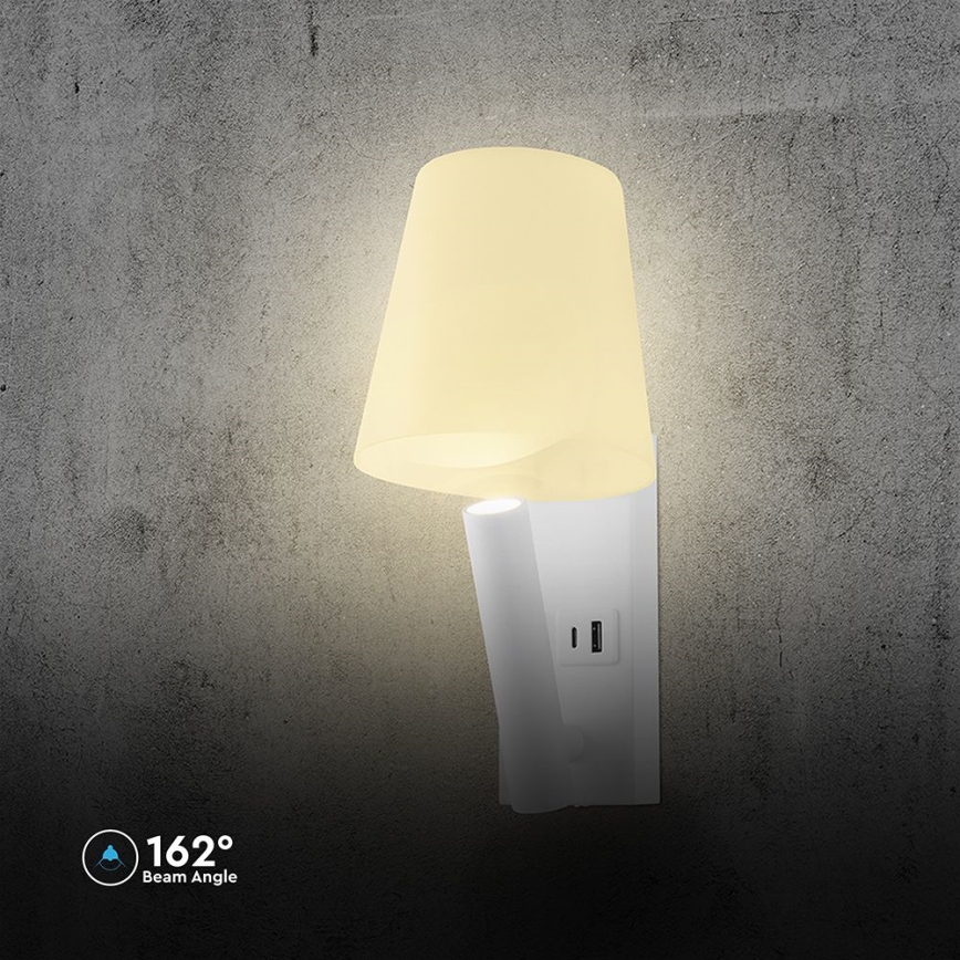 Φωτιστικό τοίχου LED με θύρα USB, LED/2W/230V, 3000K, λευκό