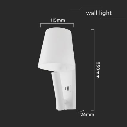 Φωτιστικό τοίχου LED με θύρα USB, LED/2W/230V, 3000K, λευκό