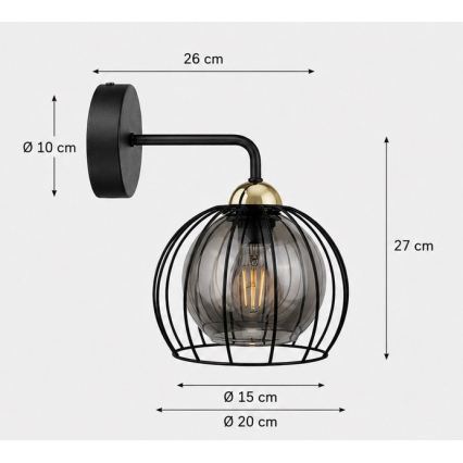 Φωτιστικό τοίχου SOLO BLACK 1xE27/60W/230V μαύρο/χρυσαφί