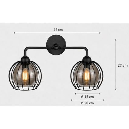 Φωτιστικό τοίχου SOLO BLACK 2xE27/60W/230V