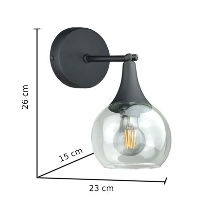 Φωτιστικό τοίχου STAR 1xE27/60W/230V μαύρο/διαφανές