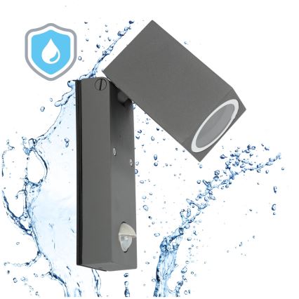 Φωτιστικό τοίχου εξωτερικού χώρου με αισθητήρα QUAZAR 1xGU10/35W/230V IP44 γκρι