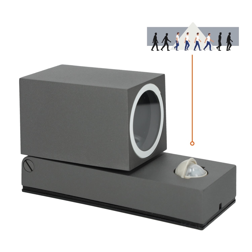 Φωτιστικό τοίχου εξωτερικού χώρου με αισθητήρα QUAZAR 1xGU10/35W/230V IP44 γκρι