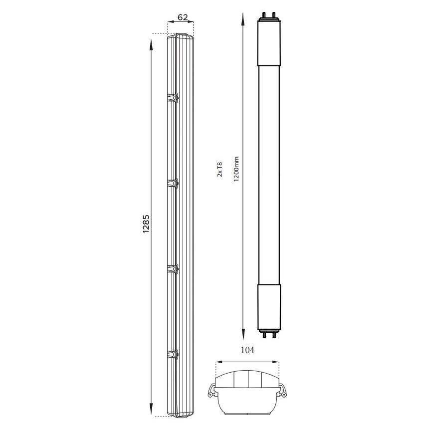 Φωτιστικό εργασίας φθορίου LED T8 2xG13/18W/230V 4000K IP65 128,5 cm