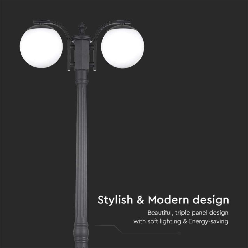Φωτιστικό εξωτερικού χώρου 2xE27/60W/230V IP44 199 cm μαύρο