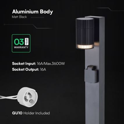 Φωτιστικό εξωτερικού χώρου με πρίζα SCHUKO 1xGU10/10W/230V IP44 80 cm μαύρο