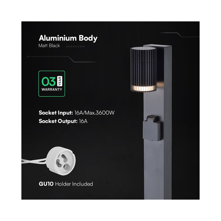 Φωτιστικό εξωτερικού χώρου με πρίζα SCHUKO 1xGU10/10W/230V IP44 80 cm μαύρο