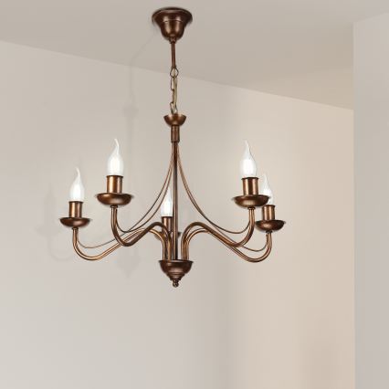 Φωτιστικό με αλυσίδα ANTON 5xE14/15W/230V μπρονζέ
