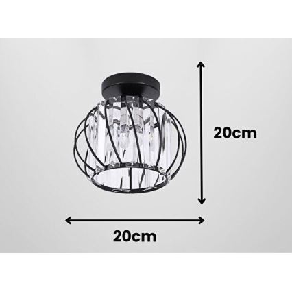 Φωτιστικό οροφής BELLA, 1xE27/40W/230V, διάμ. 20 εκ., μαύρο