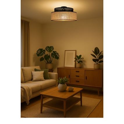Φωτιστικό οροφής BOHO 1xE27/60W/230V διάμετρος 40 cm μαύρο/rattan