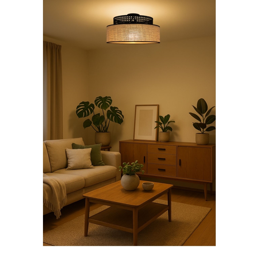 Φωτιστικό οροφής BOHO 1xE27/60W/230V διάμετρος 40 cm μαύρο/rattan