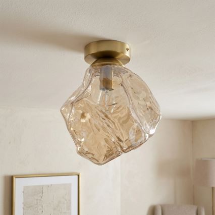 Φωτιστικό οροφής CRISTAL 1xE14/15W/230V ορείχαλκος/καπνιστό μπεζ