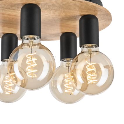 Φωτιστικό οροφής DUSTY 5xE27/15W/230V διάμετρος 34 cm δρυς/μαύρο