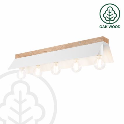 Φωτιστικό οροφής ESME 5xE27/15W/230V λευκό/δρυς