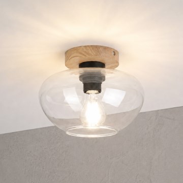 Φωτιστικό οροφής FLO WOOD 1xE27/15W/230V δρυς/διάφανο, διάμ. 22 εκ.