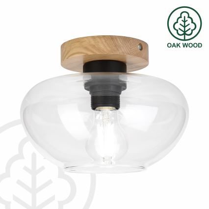 Φωτιστικό οροφής FLO WOOD 1xE27/15W/230V δρυς/διάφανο, διάμ. 22 εκ.