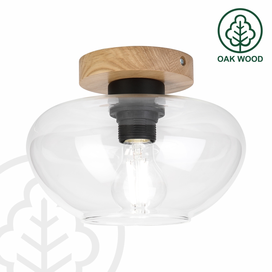 Φωτιστικό οροφής FLO WOOD 1xE27/15W/230V δρυς/διάφανο, διάμ. 22 εκ.