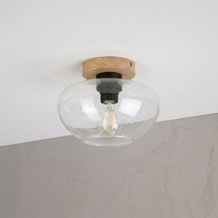 Φωτιστικό οροφής FLO WOOD 1xE27/15W/230V δρυς/διάφανο, διάμ. 22 εκ.