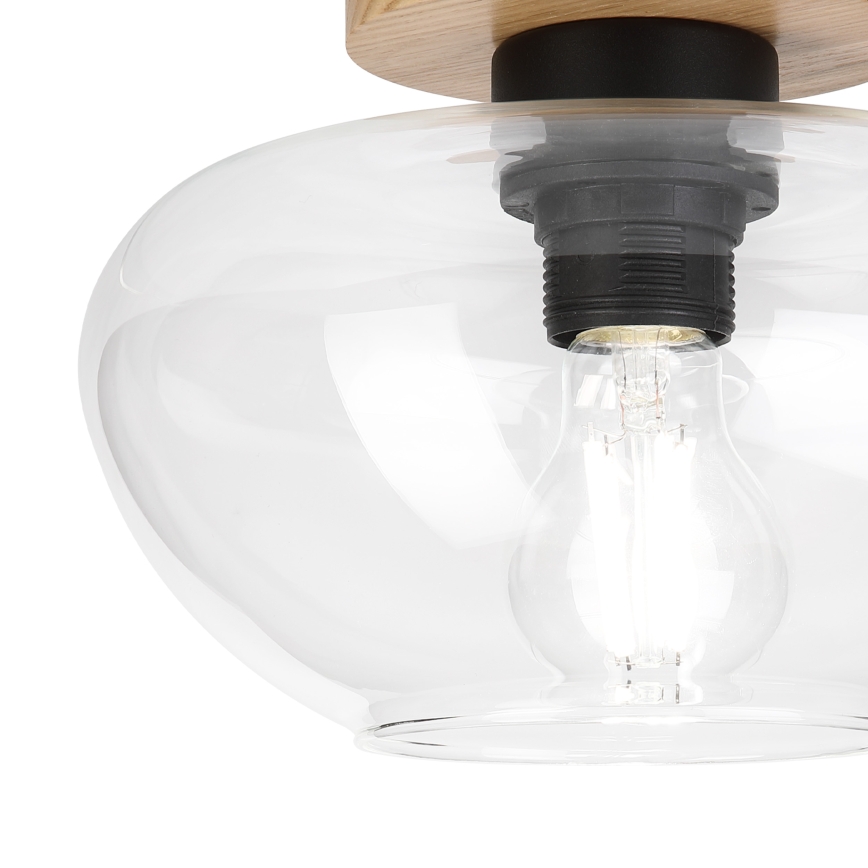 Φωτιστικό οροφής FLO WOOD 1xE27/15W/230V δρυς/διάφανο, διάμ. 22 εκ.