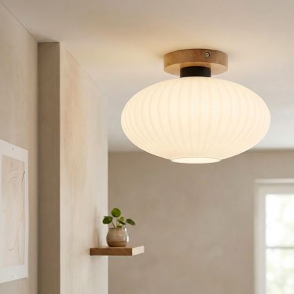 Φωτιστικό οροφής HARMA WOOD 1xE27/15W/230V, από δρυ και λευκό, διάμ. 30 εκ.