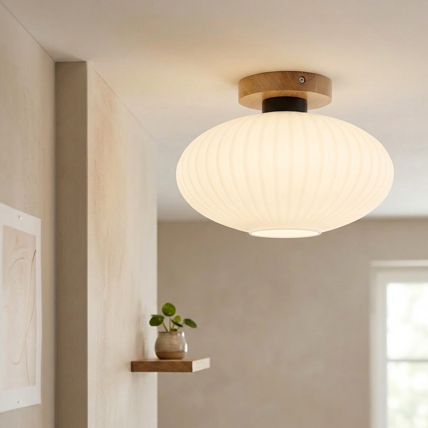 Φωτιστικό οροφής HARMA WOOD 1xE27/15W/230V, από δρυ και λευκό, διάμ. 30 εκ.
