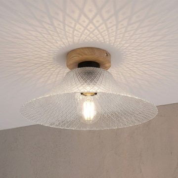 Φωτιστικό οροφής JULL WOOD 1xE27/15W/230V δρυς/διάφανο, διάμετρος 34 εκ.
