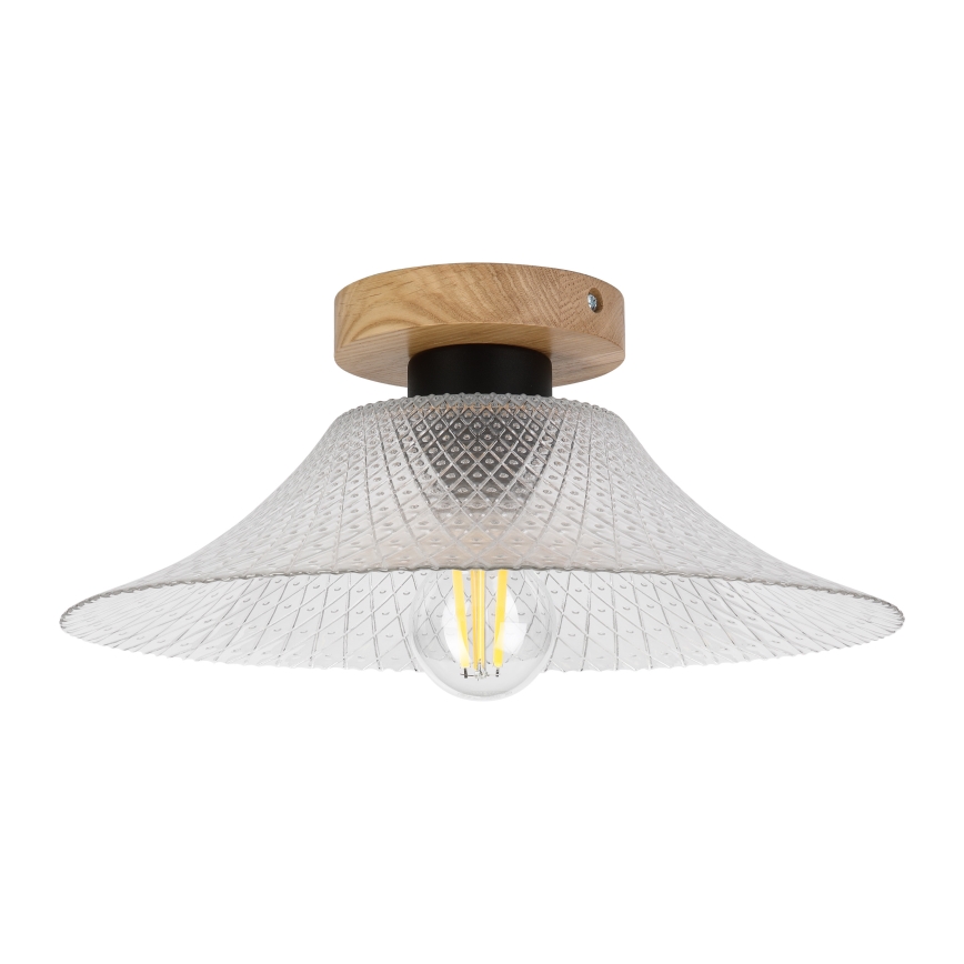 Φωτιστικό οροφής JULL WOOD 1xE27/15W/230V δρυς/διάφανο, διάμετρος 34 εκ.