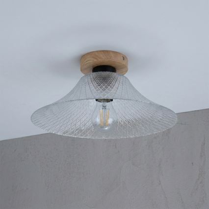 Φωτιστικό οροφής JULL WOOD 1xE27/15W/230V δρυς/διάφανο, διάμετρος 34 εκ.