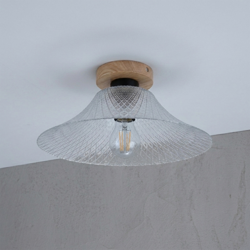 Φωτιστικό οροφής JULL WOOD 1xE27/15W/230V δρυς/διάφανο, διάμετρος 34 εκ.