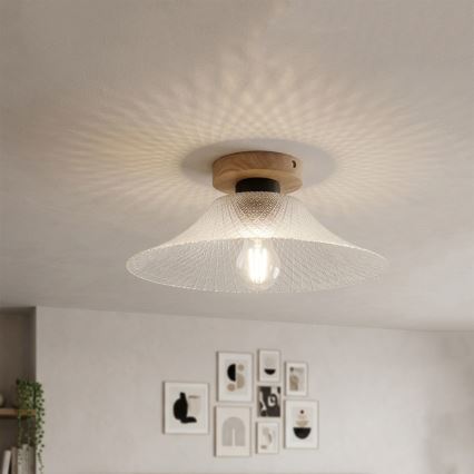 Φωτιστικό οροφής JULL WOOD 1xE27/15W/230V δρυς/διάφανο, διάμετρος 34 εκ.