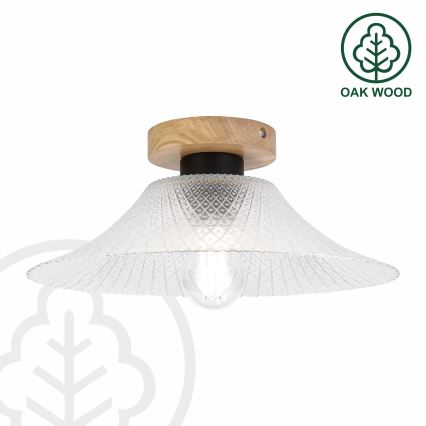 Φωτιστικό οροφής JULL WOOD 1xE27/15W/230V δρυς/διάφανο, διάμετρος 34 εκ.