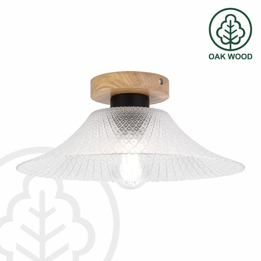 Φωτιστικό οροφής JULL WOOD 1xE27/15W/230V δρυς/διάφανο, διάμετρος 34 εκ.