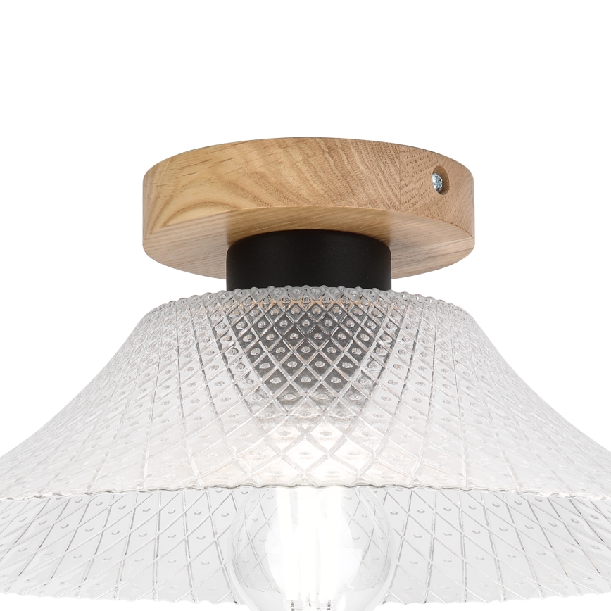 Φωτιστικό οροφής JULL WOOD 1xE27/15W/230V δρυς/διάφανο, διάμετρος 34 εκ.