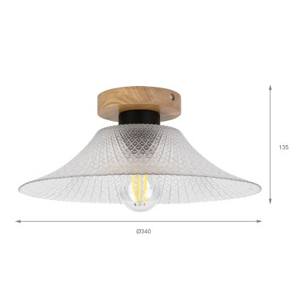 Φωτιστικό οροφής JULL WOOD 1xE27/15W/230V δρυς/διάφανο, διάμετρος 34 εκ.
